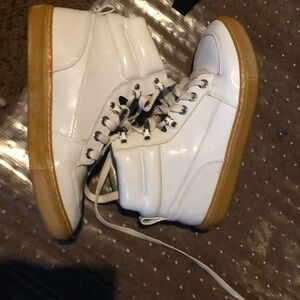 White High-Top Sneakers with Tan Soles